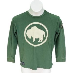Toobydoo Green & Cream Camp Buffalo Wyoming Long Sleeve Pullover Size 8